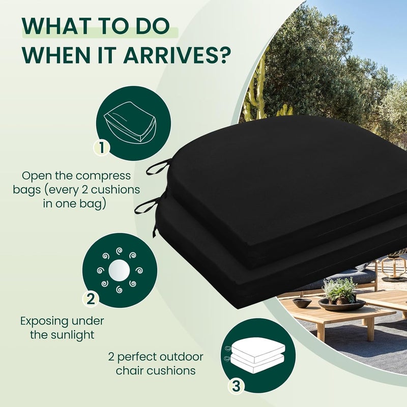 HARBOREST Outdoor Chair Cushions Set of 2, Water Resistant Patio Chair Cushions with Ties, Outdoor Seat Cushions for Patio Furniture, 17"x16"x2", Black - Image 5